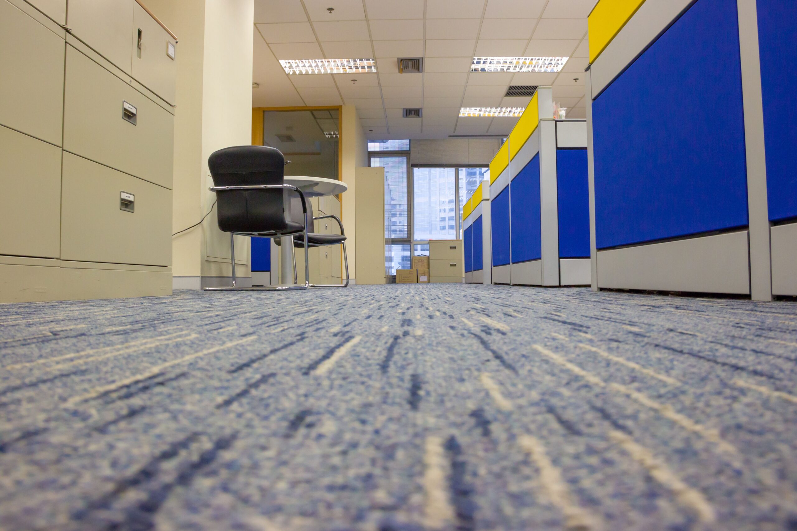 A close-up view of a blue carpet with a textured surface, showcasing its rich color and intricate patterns